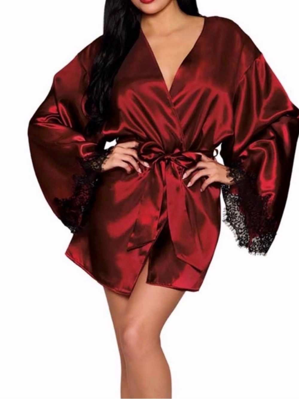 Satin Lace-Trim Robe - Picture 1 of 5